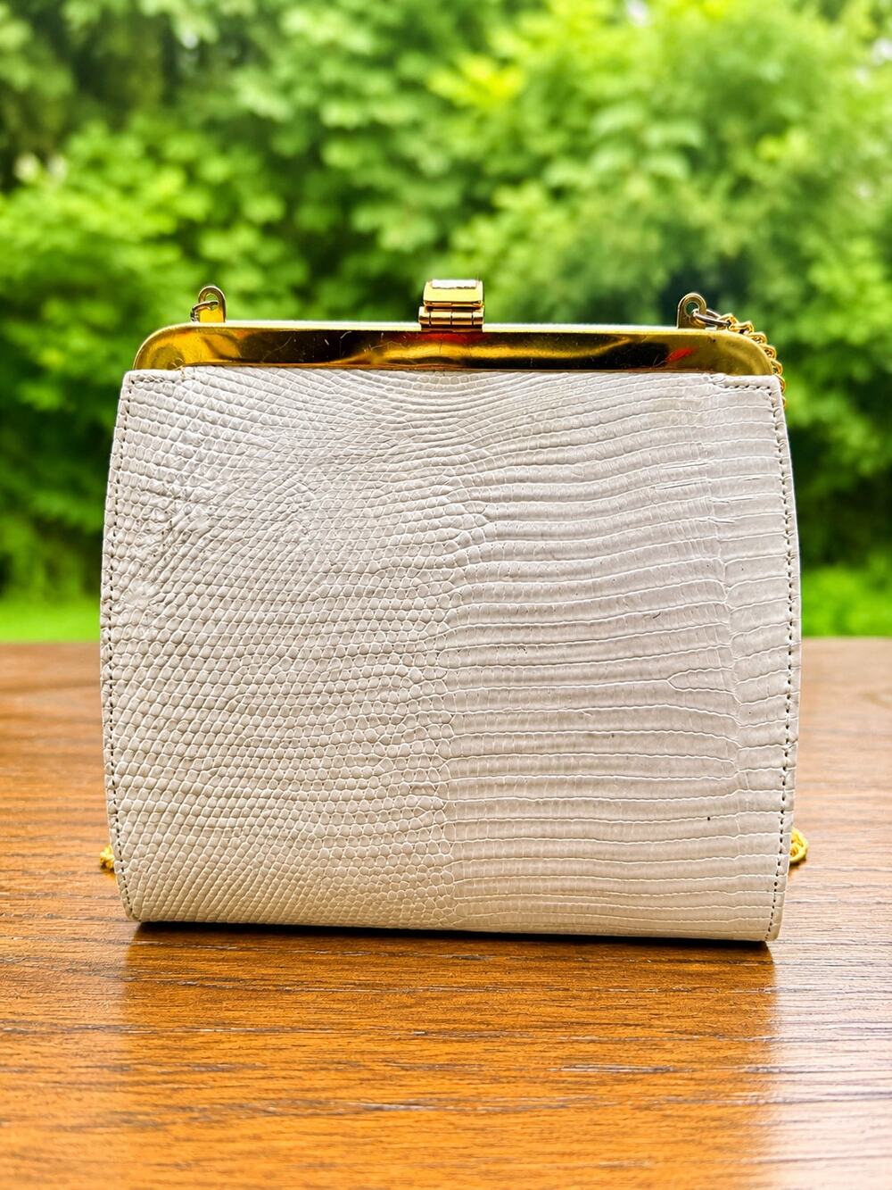 Vintage Genuine Lizard Leather  Clutch Bag | Made in England | Gold Chain Strap